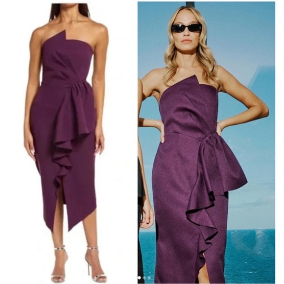 ELLIATT Reception Cascade Ruffle Strapless Cocktail Dress Wedding Guest Small - Picture 3 of 9